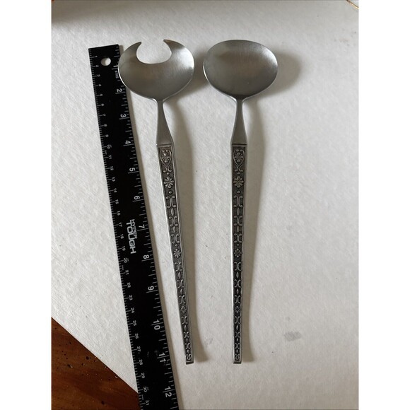 Japan Stainless Salad Serving Set MCM Mid Century Modern 11 in. - Picture 2 of 11